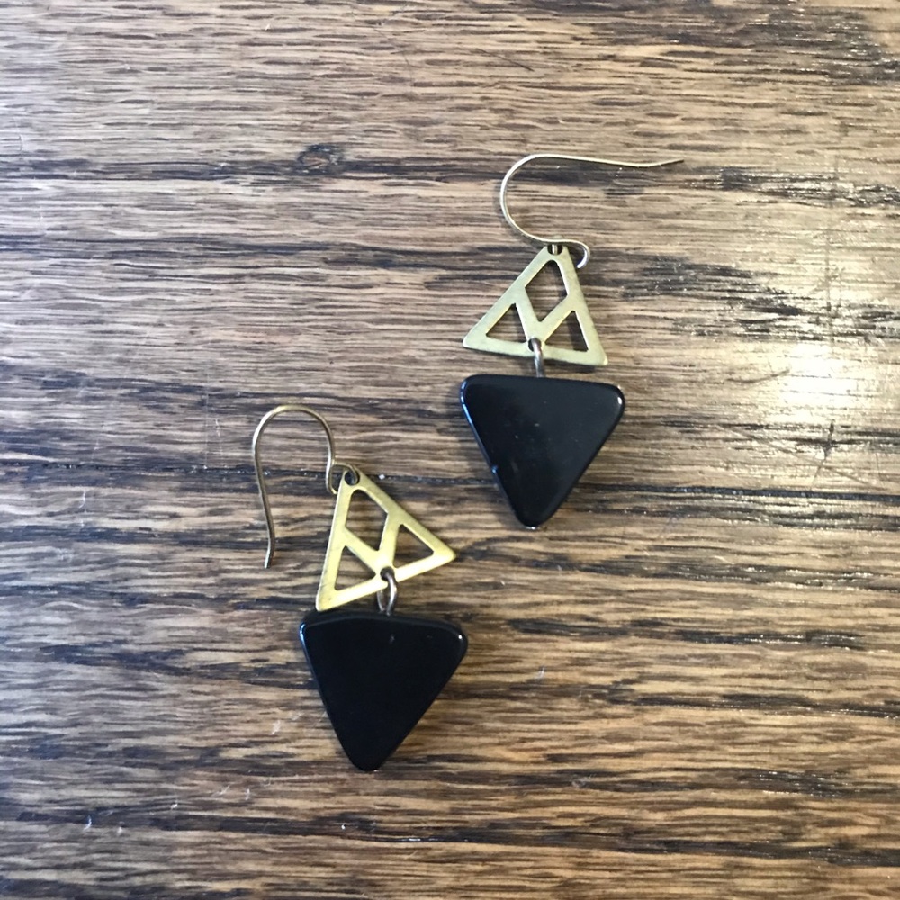SOLD Gold & Onyx Geometric Earrings